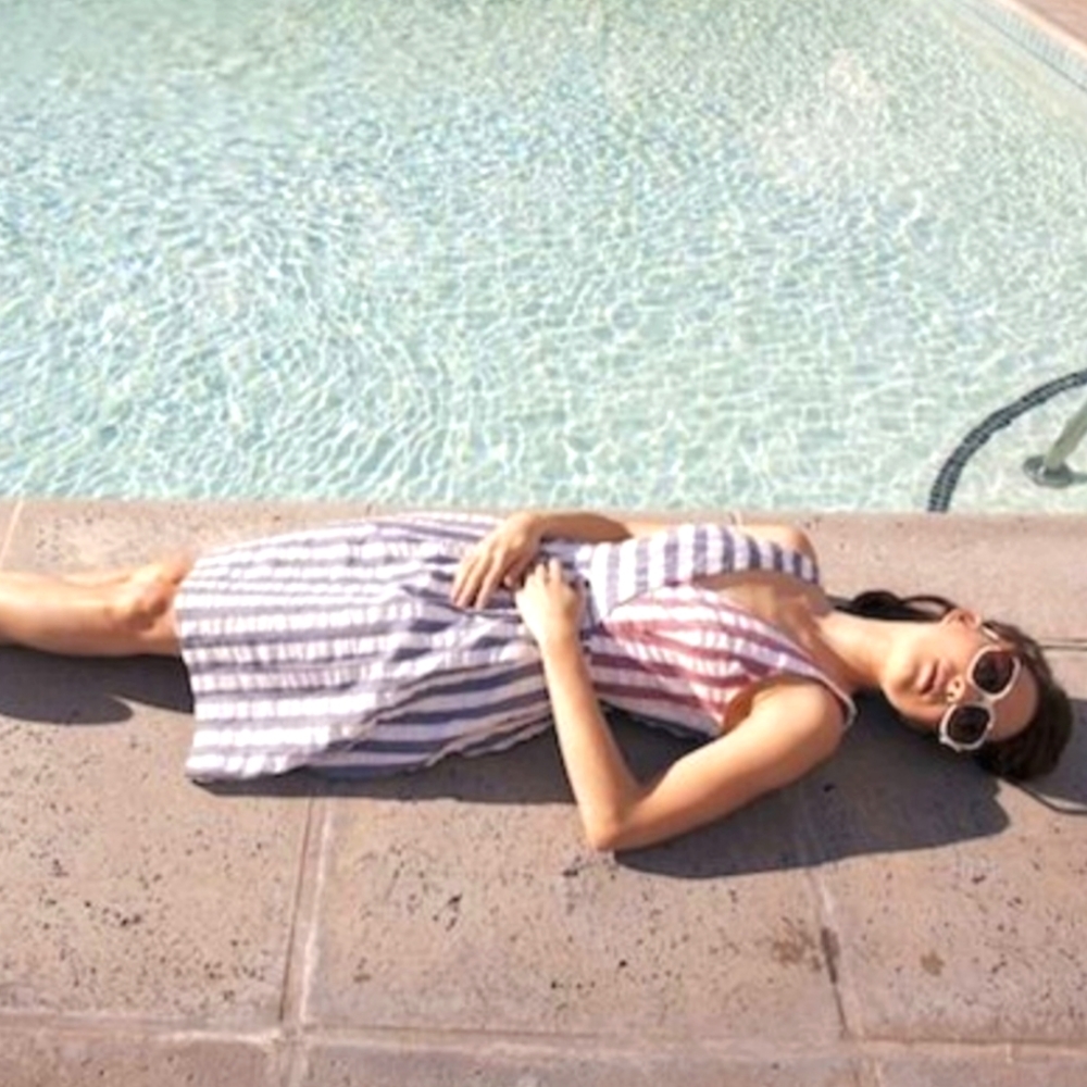 Rachel Antonoff Stripe Wrap Seersucker Summer Dress Sleeveless Navy Burgundy XS